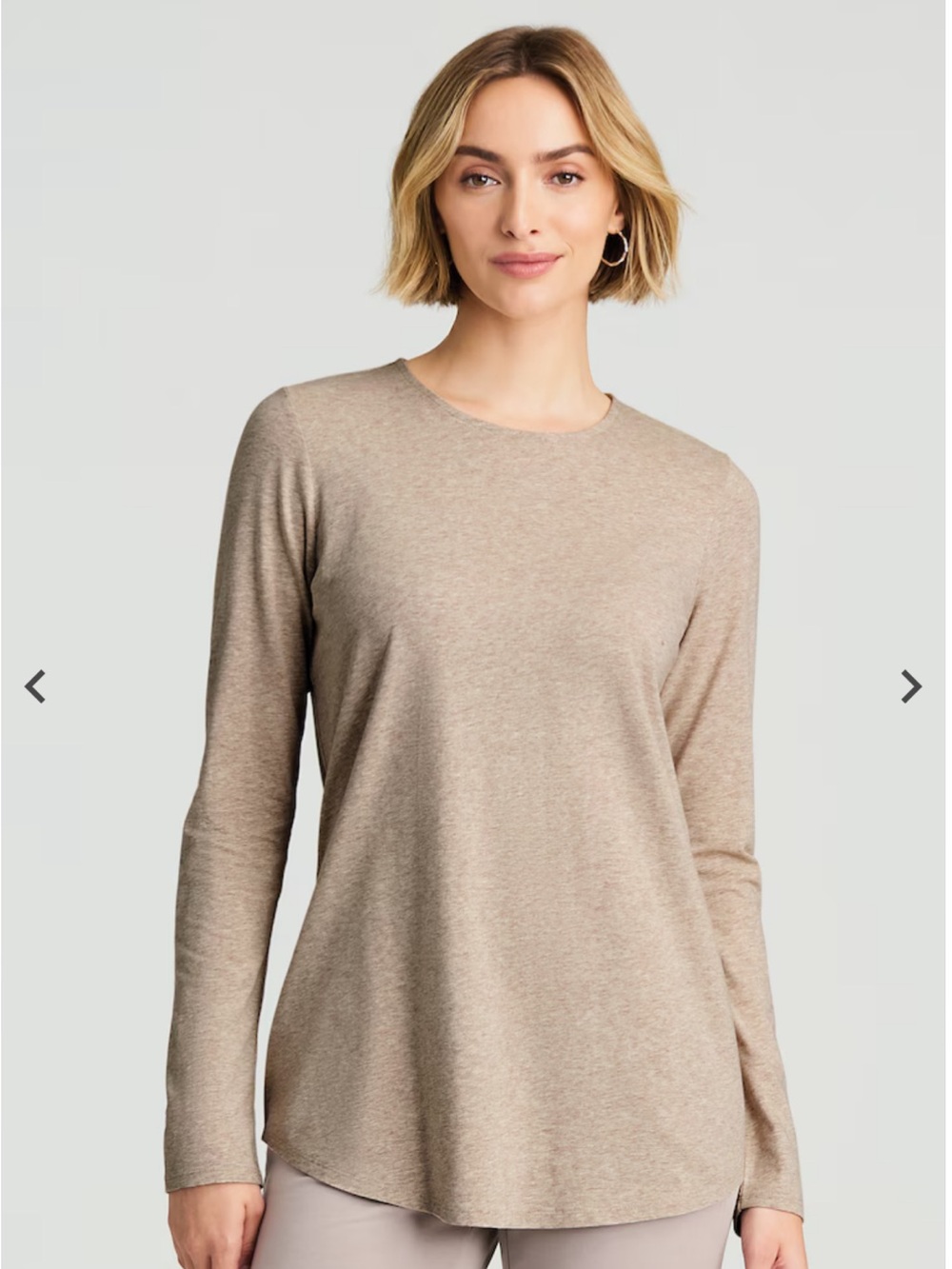 Long Sleeve Crewneck Tunic Top in Beige